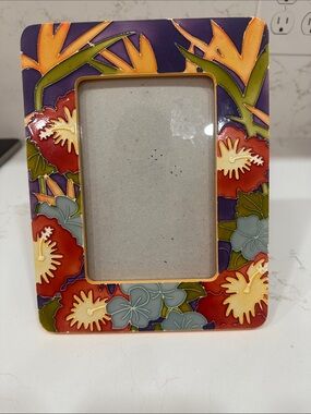 Colorful Floral Ceramic Photo Frame - Purple, Red & Yellow